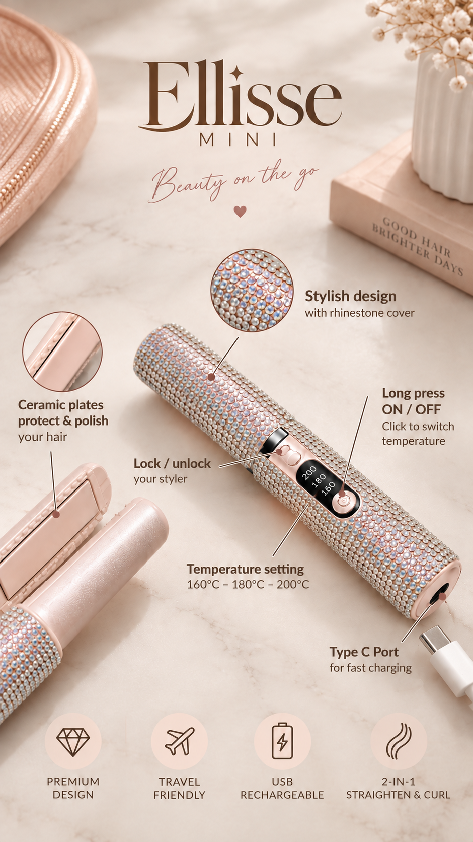✨ Ellisse Mini- Travel Hair Straightener & Iron