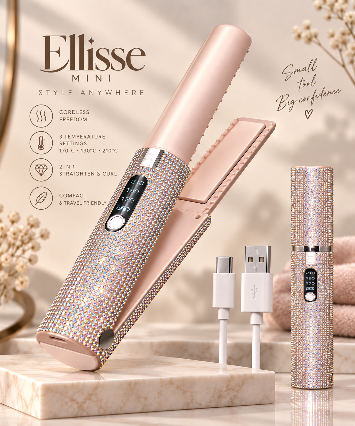 ✨ Ellisse Mini- Travel Hair Straightener & Iron